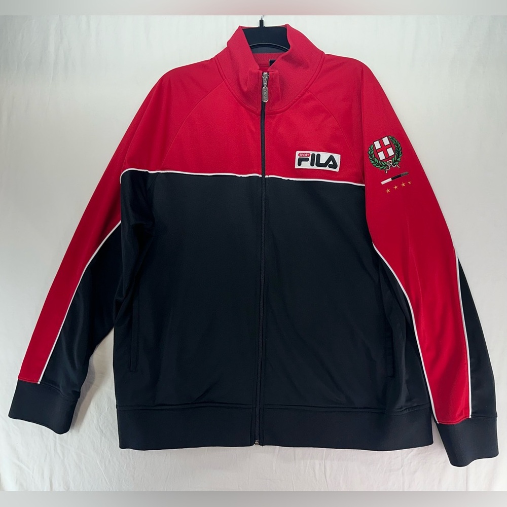 Fila Sport Track Jacket Italia Adult Full Zip Black Red Vintage Mens Size XL